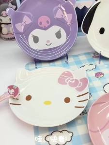 AliSanrio Kuromi Cinnamoroll My Melody Helttys Pochacco Household Ceramic Plate Kawaii Snack Shape Tableware Dessert Plate Gift