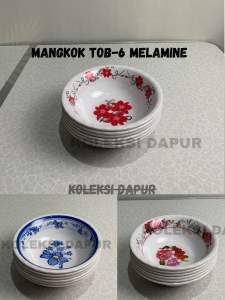 ( 6pcs )Mangkok Bulat Melamin Motif Bunga 15cm / 6inch Estetik Tebal Warna Bunga Merah Pink Biru Elegan