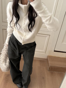 Autumn Winter Womens Knitted Sweater Jacket Stand Collar Soft Cozy Lazy Style Inner Wear Base Layer Trendy Open Cardigan Top