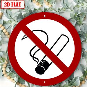 2D Flat 8x8 Inch Round Aluminum No Smoking Sign – Weather-Resistant Metal Wall Art for Indoor/Outdoor Home Office Bar Decor