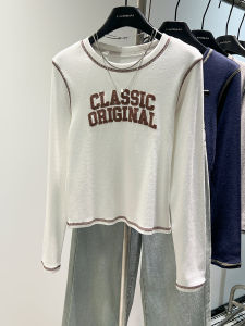 American Retro Letter Shoulder Long Sleeves T-Shirt Female Early Autumn Stylish Niche Style Short Bottoming Shirt Inner Wear Blouse