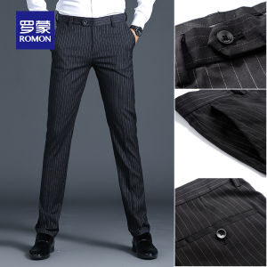 ROMON | กางเกงขายาวทรงเข้ารูปสำหรับผู้ชาย ทรงลำลอง ทรงยาว สไตล์ใหม่ ฤดูร้อน 2024 กางเกงขายาวลายทาง ทรงหลวม สำหรับผู้ชาย