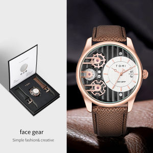 TOMI Mens Gift Box Combination Set Watch Luxury and Simple Business Detachable Strap Quartz Watch Mens Watch Festival Gift
