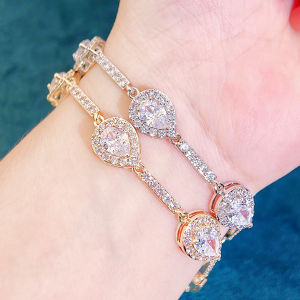 SEQUITO Stunning Ladies Jewelry Pave Setting Waterdrop AAA Cubic Zircon Golden Silvery Dazzling Pendant Bracelet Birthday Best Gift B307