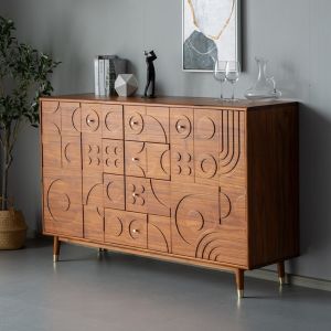 Nordic Expression Old Teak Wood Dining Sideboard Antique Carved Drawer Storage Hall Cabinet Real Wood Furniture Bar Cabinet
