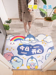 Penguin Lover Door Mat Customizable No-Wash PVC Entrance Way Floor Mat Home Use Dustproof Wear-Resistant Korean Style Square Mat
