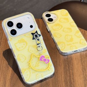 Sanrio | Ginger Yellow Line KT Jelly Shell For iPhone 17 16 Pro 14 15 13 Pro Max Cover With Hellokitty Pendant For Cases