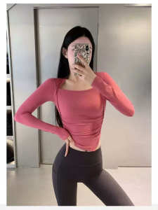 New Womens Yoga Sportswear Long Sleeve Top with Chest Pad for Outdoor Fitness Running Dancing Pilates Breathable Quick Dry