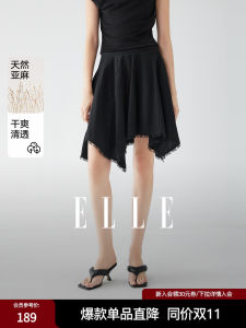 Modern Uneven Linen A-Line Mini Skirt Womens Autumn New Design High Waist Slimming Skirt ELLE Straight Cut Regular Thickness