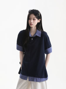 zuocisankon | Intelligent Contrast Plaid Collar Faux Layer Tee