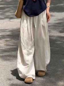 Linen Wide Leg Pants Women Summer Thin Ice Silk Cotton Linen Yamamoto Pants Small Size Straight Cut Casual Trousers