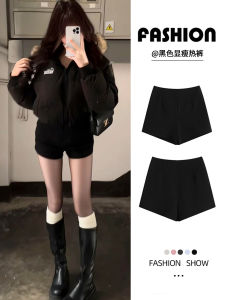 American Style High Waist Fleece Lined Casual Sports Shorts Womens Autumn Winter Slimming Tight Fit Hot Pants Elastic Bottoms
