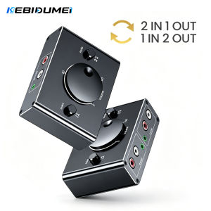 Kebidumei | KEBIDUMEI 2 Way 3.5mm Stereo Audio Switcher Bi-Directional Audio Splitter 2 in 1 Out 3.5mm 2RCA Audio Switch with Mute Button