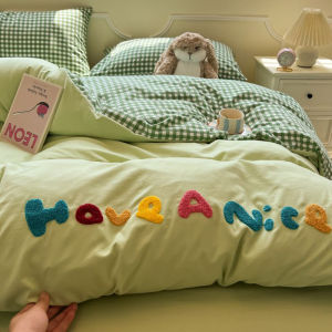 Ins Style Water Washed Cotton Towel Embroidered Bedding Set Non Pure Cotton Duvet Cover Dormitory Bedding Three Piece Set