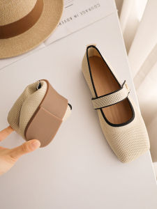 Breathable Fly Knit Slip-On Womens Flats Comfortable Hollow out Casual Mary Jane Shoes Retro Spring Summer Flat Heels