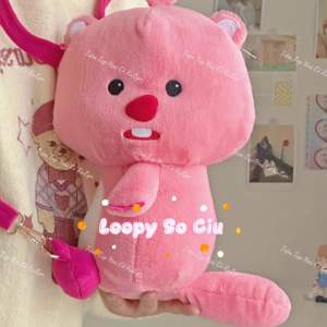 Balo Hình Thú Nhồi Bông Loopy Hải Ly Màu Hồng Siêu Dễ Thương Lovely Thời Trang