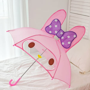 Childrens Mini Rain Umbrella Cartoon Princess Ear Design Cute Toy Umbrella for Toddlers Kindergarten Girls Stainless Steel Pole