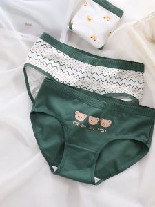 5Piece Japanese cute Bear green cotton underwear girl panties pure cotton crotch mid-waist cute cartoon student panties women underwear girl clothes