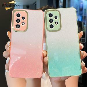 KISSCASE Luxurious Glitter Gradient Case For Samsung S23Ultra 5G Mobile Phone Case S23+ Silicone Acrylic All-Around Fall-Proof Lens Frame All-inclusive Protection Case For Galaxy S23 Ultra S22 Plus S21 S20 FE