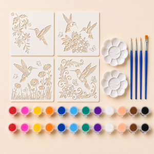 other | Hummingbird Flower Stencil Painting Kit 4Pcs 5.9in Reusable PET Templates with Paints Brushes & Palettes for DIY Crafts