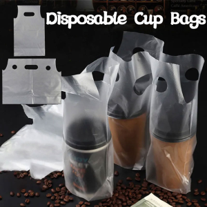 Disposable Cup Bags: Pastic Doggy Bag, Double Cups Carrier & Take-away Drinking Packing Tools