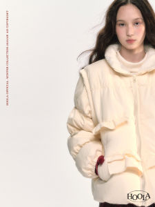 Hoola Winter Puffer Jacket Detachable Sleeves Short White Duck down Overstuffed Bread Style Commute Style Thickened Polyester