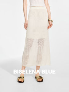 BEIQIANI | Lace Hollow Out Knitted Geometric Print High Waist Skirt