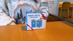 ALEVMOOM Porta Potty Shot Glasses2 Pack 2.8 oz Funny Shot Glasses for PartyGag Gift for Men White Elephant GiftsFunny Novelty Gifts Collectors (Red&Yellow)