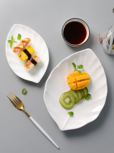 Pure White Ceramic Dining Utensils Leaf Shape Hotel Style Sushi Plate Soup Plate Pasta Plate Dessert Plate Adult Size 8 Inches