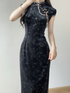Elegant Short Sleeve Black Qipao Dress Womens Fashionable Chinese Style High-Quality National Trend Ting Yue Ling New Arrival