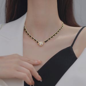 Flash Diamond Magnet Ball Leather Necklace Senior Braided Chain Personality Design Clavicle Chain Fashion Necklace for Women Jewellery