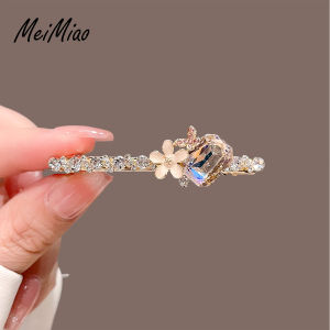 Sweet Floral Hair Clip Crystal Girl Hair Card Back of Head Spring Clamp One Word Clamp Bangs Clamp Versatile Alloy Embedded Artificial Gem