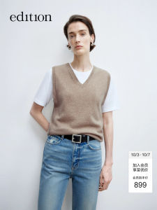 Edition2025 Spring New Air Cashmere V-neck Sweater Vest Versatile Style Womens Fashion Regular Thickness Pure Color