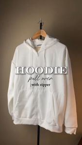 Kanvas Hoodie Jacket for Men & Women Full-Zip w/ Drawstring & Pockets Mens Long Sleeve Sweaters Plain Sweatshirts White