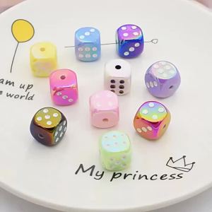 New Oil-Dripping Playing Cards Dice Acrylic UV Plated Straight Hole Loose Beads DIY Mobile Phone Chain Keychain Pen Accessories