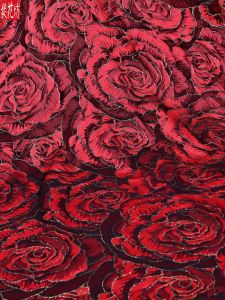 3D Rose Embossed Fabric Chinese Style Designer Clothing Material Dark Red Floral Patterned Home Sponge Pad DIY Handcraft