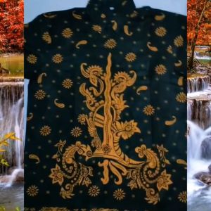 Baju batik pria dewasa lengan panjang pendek full furing batik wisanggeni solo motif kris hitam