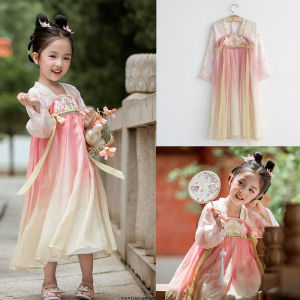Elegant Embroidered Long Sleeve Cheongsam Dress for Girls Original Design Spring Autumn Wear Childrens Traditional Costume
