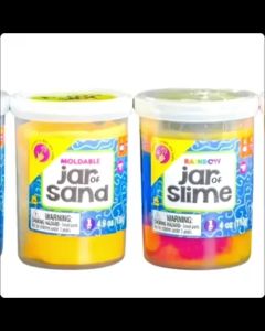 Slime Toys for Kids Set – 4 Jars of Rainbow Slime Moldable Sand & Dough & Foam Beads Craft Kit for Play and Creativity