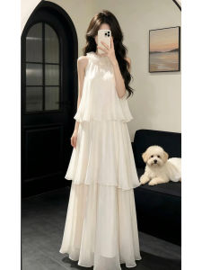 PEIZIXUAN | French Style Beautiful White Halter Neck Summer Dress