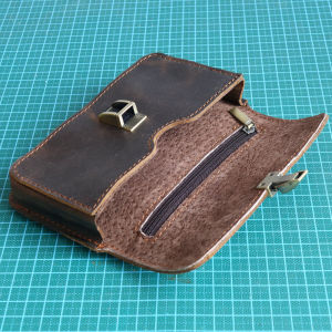 Handmade Yellow Cowhide Mobile Phone Bag Mens Top Layer Leather Horizontal Style Waist Bag with Card Holder And Phone Pocket