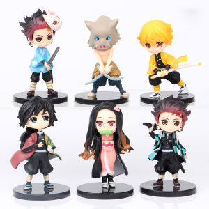 Bandai | 6PCS/SET Q Version Animer Demon Slaye Figure Action Figure Agatsuma Zenitsu Nezuko Warrior PVC Model Toys
