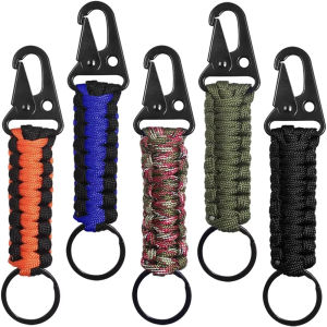 Paracord Keychain Ring Survival Kit Camping Carabiner Military Braided Cord Rope With Clips Lanyard Emergency Knot Outdoor Tool