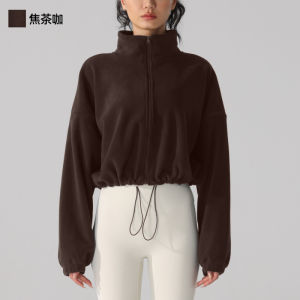 Cashmere Outdoor Sports Outwear Womens Stand Collar Long Sleeves Thick Windproof Yoga Clothes Running Polar Fleece Workout Top