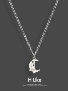 Titanium Steel Short Necklace Moon Wrapping Design Original Style  out Fashion Jewelry Gift for Boyfriend Pendant Chain
