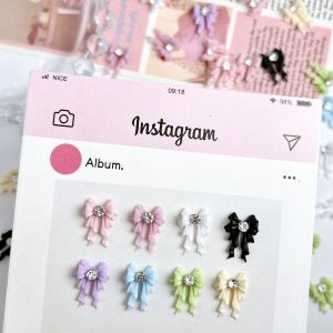 20PCS Multi-colored Minimalist Ribbon Bow Nail Charms Sweet Mini Rhinestones Inlaid Curved Bow Resin Nail Art Decorations DIY