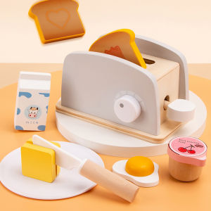 SHUAISHUAIGOU | Children Wooden Simulation Kitchen Game Monet Grey Toaster Toy