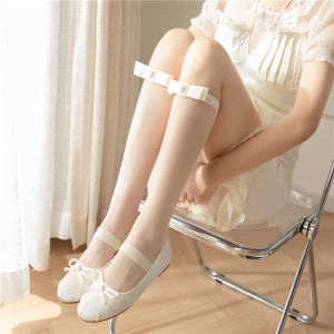 White Butterfly Knot Mid-Calf Socks Ultra-Thin Summer Stockings Womens Ballet Style Pure Desire Lolita Socks Leg Shaping Beauty