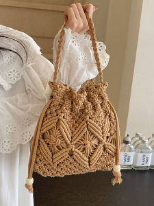 Fashionable Straw Woven Bucket Bag Womens Summer Versatile New Design Crossbody Beach Sand Beach Bag Soft Handbag Tote