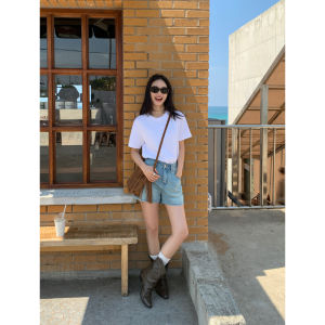 Blue High-waisted Wide-leg Casual Jeans Shorts